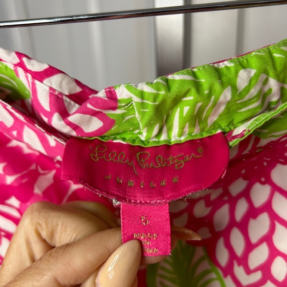LILLY PULITZER Jubilee Cameron Poplin Zinnia Pants Girls 5 Pink Green White - Picture 3 of 4